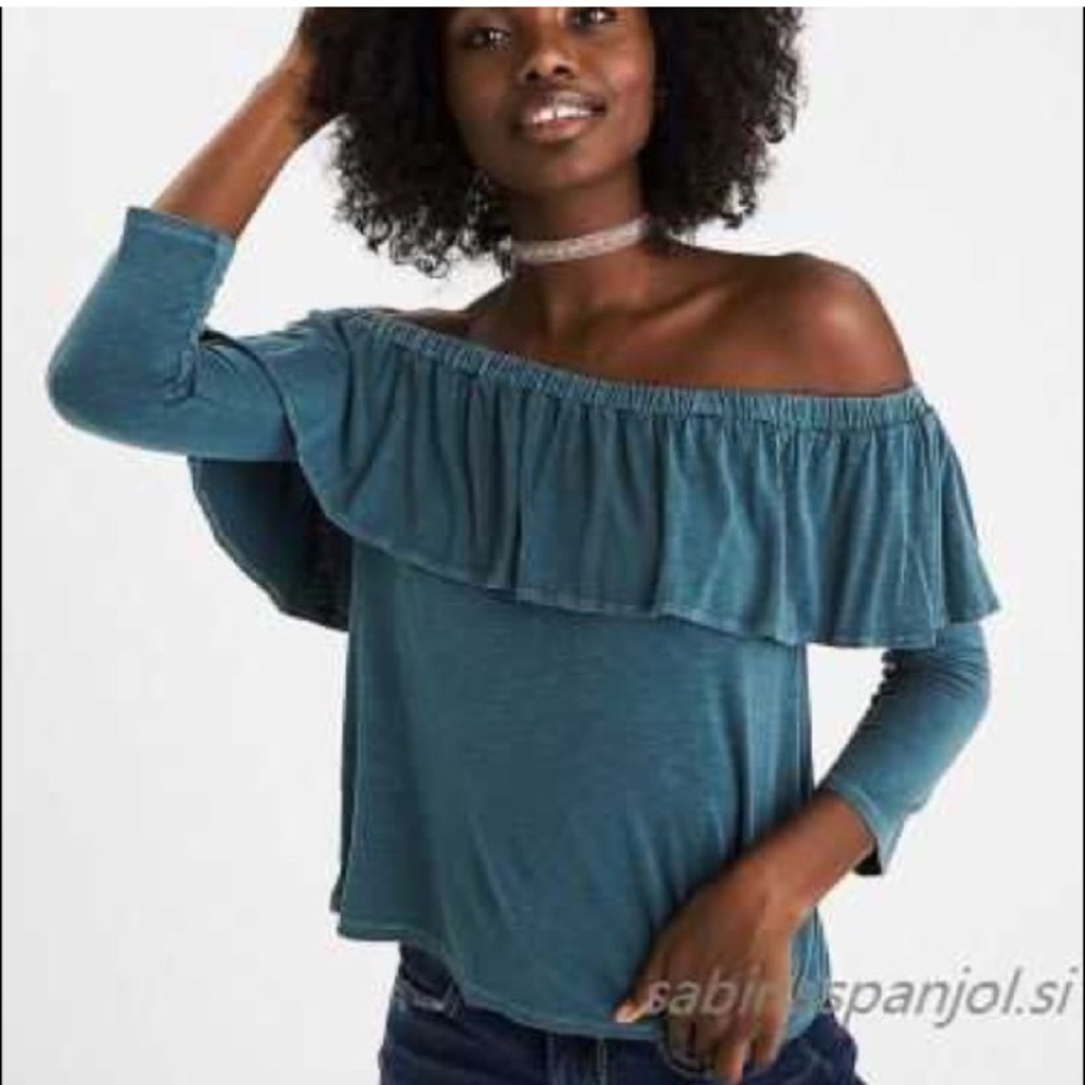 American Eagle Green Off the Shoulder Top